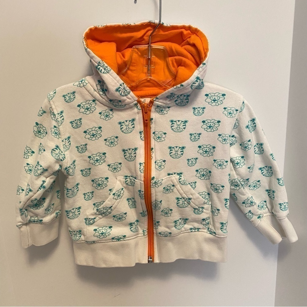 Mirasa baby tiger & lion zip-Up 100% organic cotton fleece hoody size 12 months